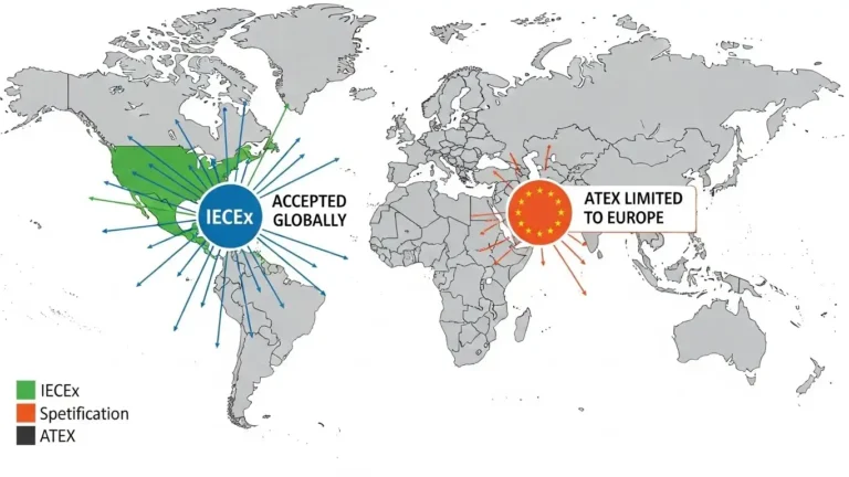 IECEx vs ATEX global recognition map
