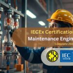 Maintenance engineer with IECEx certification inspecting explosion-proof equipment in hazardous area facility UAE