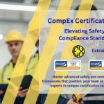 Safety professionals reviewing compex certification compliance standards and safety metrics