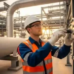 CompEx training in Qatar for North Field Expansion — electrical engineer inspecting hazardous area equipment on an LNG site